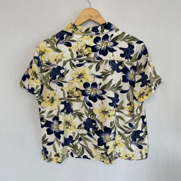 Island Traders Hawaiian Cropped Camp Shirt Yellow Purple Hibiscus Size XL - Picture 4 of 7